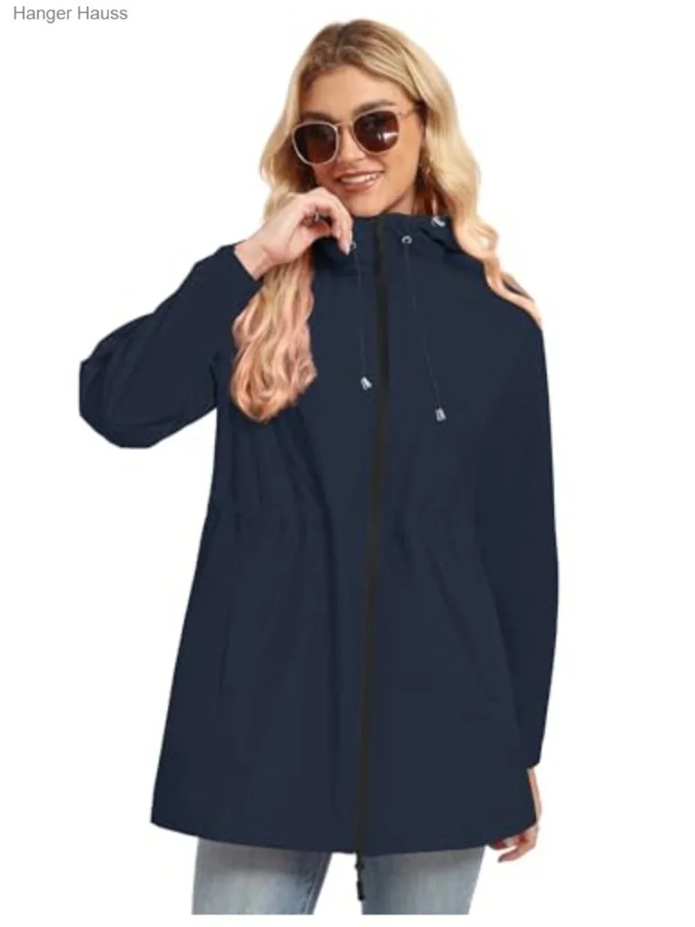 Waterproof Hooded Long Trench Raincoat for Women with Inner Lining